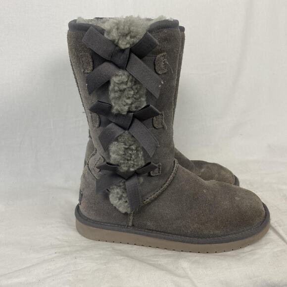 Koolaburra by UGG Boots Womens 7 Gray Suede Victoria Tall Bow 1015875 Sherpa - Picture 2 of 14